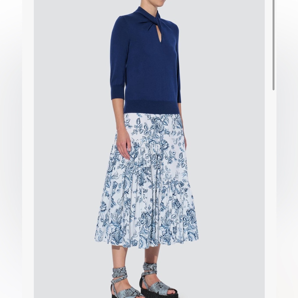 Erdem Rumer Jumper Blue Twsit Neckline back Keyhole Cashmere Cotton Sweater Sz S